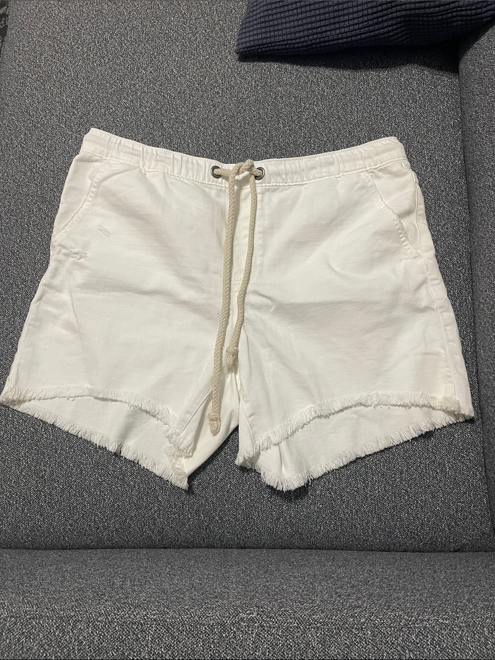 aerie White High-Waist Frayed Hem Drawstring Shorts